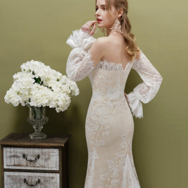 Vintage long sleeve lace boho CHAMPAGNE bridal gown wedding dresses real photo factory price