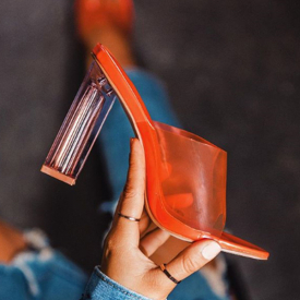 2020 Summer Women 11.5cm High Heels Slides Lady Sexy Orange Fetish Transparent Sandals Clear Block Heels Yellow Purple Shoes