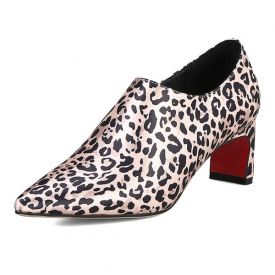 New Big Size 32-42 Leopard Ladies High Heels Pointed Toe Zip Shoes Woman Casual Party Spring Autumn Pumps
