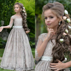 princess flower girls dresses teenager for wedding lace appliques ball gowns tulle long sleeves free flower girl dress for sales