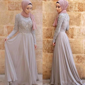 Arabic Elegant 2019 Muslim A-Line Prom Evening Dresses Lace Applique Beaded Long Sleeves Formal Dresses Long Evening Party Gowns