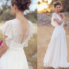 2019 Bohemian country Short Sleeve wedding Dress Backless 2019 V-Neck Lace Vintage Summer Beach Bridal Dresses A-Line Plus Size