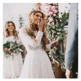 Dress Boho Long Sleeve Wedding Robe de mariee Vintage Lace Top New Bridal Puffy Chiffon