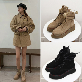 Khaki Ankle Boots For Women Lace Up Platform Boots Women Winter Women Street Style shoes woman Martin Boots