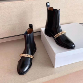 Woman Paris Boots In Leather With Chain Chelse Genuine Leather Given Chain Ankle Boots New Luxury Fashion Shoes