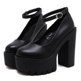 new spring autumn casual high-heeled shoes sexy thick heels platform pumps Black White Size 42