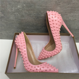 plus size 33 to 46 origin package shiny red bottom shoes gold rivets spikes desiger high heels genuine leather pointed stiletto heels