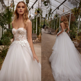 Julie Vino 2020 Wedding Dresses Sweetheart Lace Appliques Beads Bridal Gowns Sexy Lace-up Back Sweep Train A-Line Wedding Dress
