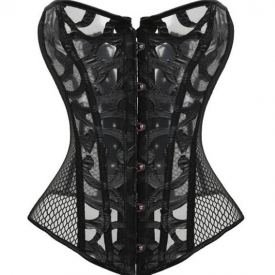 Sexy Waist Training Corset Body Shaper Women Corset Black Lace up Boned Overbust Corset Transparent Floral Pattern & Mesh Gothic Clothing