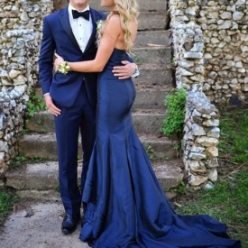 Fall Elegant Evening Dress Sweetheart Neck Mermaid Court Train Royal Blue Taffeta Special Occasion Dresses