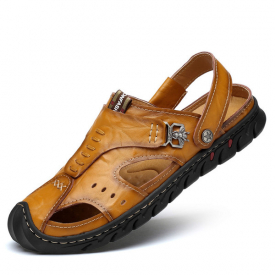 Summer Men Sandals Masculina Sandalias Hombre Trend Sandalias Versatile Casual Closed-toe Genuine Leather Sandalia