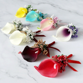 New Arrival Grooms Boutonniere Bridal Girl Corsage PU Calla Artificial Flowers Wedding Party Suit Decoration Brooch