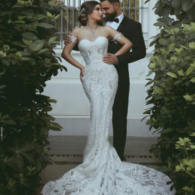 2022 White Mermaid Lace Plus Size Beach Wedding Gowns Sweetheart Drop Waist Sexy Berta Bridal Dresses