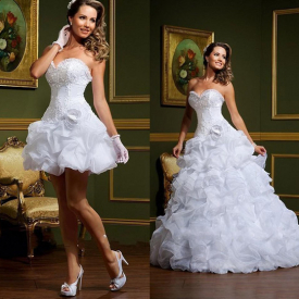 Sexy vestido de noiva White Ball Gown Wedding Dresses Strapless Sweetheart Pick-ups Removable Skirt Arabic Mini Short Bridal Gowns Wed Dress