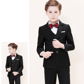 Handsome Two Buttons Notch Lapel Kid Complete Designer Handsome Boy Wedding Suit Boys' Attire Custom-made (Jacket+Pants+Tie+Vest) A25