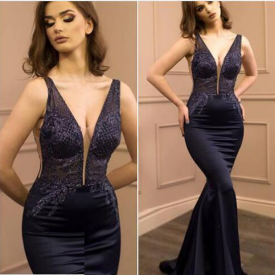 Sexy Mermaid V Neck Prom Dresses Black Cocktail Party Dresses With Beads Long Sexy Evening Dresses South Africa