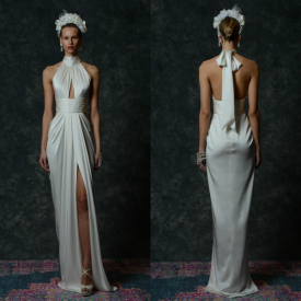 2020 Naeem Khan Wedding Dresses High Neck Halter Front Split Long Bridal Gowns Robes De Mariée Floor Length Trumpet Wedding Dress