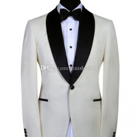Popular Handsome One Button Ivory Wedding Groom Tuxedos Shawl Lapel Groomsmen Men Suits Prom Blazer (Jacket+Pants+Tie) NO:1861