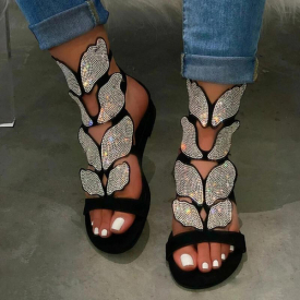 Summer Sandals Women 2020 Butterfly Crystal Open Toe Roman Shoes Woman Platform Sandals Low Heel Flat Sandale Talon Femme