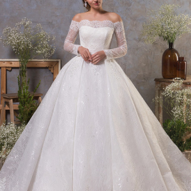 Long Sleeve Lace Wedding Dresses 2019 Princess Off the Shoulder Bridal Gowns Ball Gown Formal Dress for Bride Zipper Back with Button