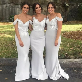 Chic Ivory Mermaid Bridesmaid Dresses For Summer Garden Country Weddings Elegant Off Shoulder Appliqued Long Wedding Guest Dress Custom Made