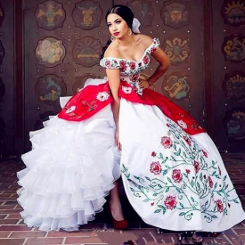 2019 Elegant New White And Red Vintage Quinceanera Dresses With Embroidery Beads Sweet 16 Prom Pageant Debutante Dress Party Gown QC1392
