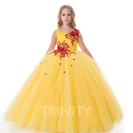 Bright Yellow Red Embroidery Girl's Pageant Dresses Flower Girl Dresses Holidays/Birthday Skirt Princess Skirt Custom Size 2-14 F110141