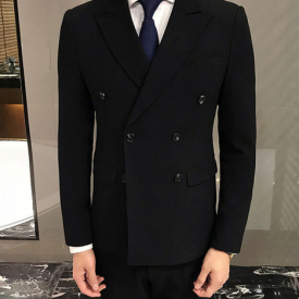 Popular Groomsmen Peak Lapel Double-Breasted (Jacket+Pants+Tie) Groom Tuxedos Groomsmen Best Man Suit Mens Wedding Suits Bridegroom b026
