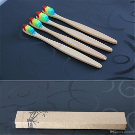 Colorful Head Bamboo Toothbrush Wholesale Environment Wooden Rainbow Bamboo Toothbrush Oral Care Soft Bristle 1 Piece Wholeesale 0610084