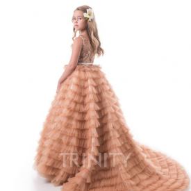 Pretty Champagne Layers Beads Girl's Pageant Dresses Flower Girl Dresses Holidays/Birthday Skirt Princess Skirt Custom Size 2-14 F106128