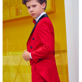 Handsome Double-Breasted Peak Lapel Kid Complete Designer Handsome Boy Wedding Suit Boys' Attire Custom-made (Jacket+Pants+Tie+Vest) A11