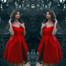 Cheap Red Short Cocktail Dresses Off Shoulder Cap Sleeve A Line Knee Length Evening Gowns Formal Homecoming Party Dresses B185