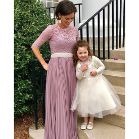 Lace Half Sleeves Mother of the Bride Dresses with Beaded Sash Long Ruched Chiffon Party Wedding Guest Dress