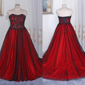 Plus Size Black Red Wedding Dresses Custom Made Strapless Lace Beaded Corset Back Bridal Gowns Women Wedding Dress Vestidos De Novia