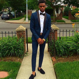 Navy Slim Fit Mens Suits Shawl Lapel One Button Wedding Grooms Tuxedos Two Pieces Formal Blazer Custom Made Prom Suit (Jacket+Pants)
