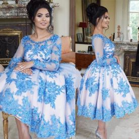 2022 Evening Homecoming Dresses Scoop Neck A Line Draped Blue Lace Applique Short Prom Gown Mini Cocktail Party Gowns robes de soirée