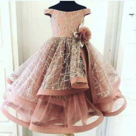 Blush Pink 2020 Flower Girl Dresses Ball Gown Little Girl Birthday Party Dresses Vintage Off Shoulder Communion Pageant Dresses