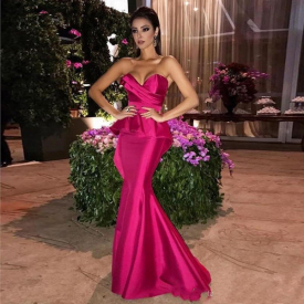 Elegant Fuchsia Mermaid Prom Dresses With Sweetheart Pleats Floor Length Plus Size Formal Evening WEars Custom Made Gown