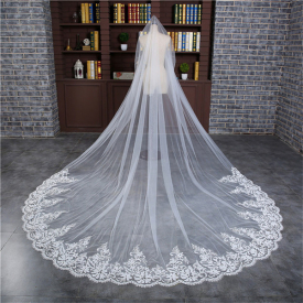 One Layer cathedral length wedding veils 3 meters long ivory lace bridal veil with comb wedding accessories applique bridal veils