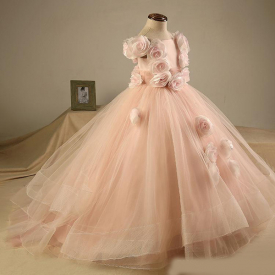 New Lovely Girl Dress New Pink Handmade Flowers Vinatage Wedding Flower Girls' Dresses Girl's Pageant Dress