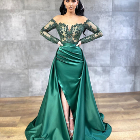 2020 Arabic Aso Ebi Hunter Green Sexy Evening Dresses Lace Beaded Prom Dresses Mermaid Formal Party Second Reception Gowns ZJ228
