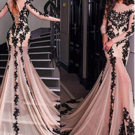 Mermaid Long Sleeve Evening Dresses Lace Appliques Black Formal Prom Dress For Women Custom Made Party Gowns robe de soiree