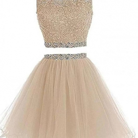New Two Pieces Short Prom Dresses 2019 A Line Tulle Beaded Crystals Appliques Homecoming Graduation Cocktail Party Gown QC1302