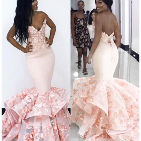2019 Sexy Strapless Mermaid Prom Dresses Sleeveless Evening Dress Pageant Sweep Train Dubai Cheap Trumpet Special OccasionDress Plus Size