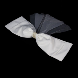 O596 Elegant Satin Tulle Beading Big Bow Bridal Headpieces Headdress for Wedding Travel Studio Photos Prop Daily Life