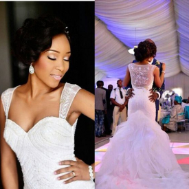 Major Beaded Sleeveless Mermaid Wedding Dresses Satin Organza See Through abiti da sposa Cap Chapel Train Ruffles Bridal Gowns