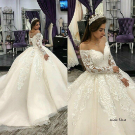 2021 New Princess Cream Puff Gowns Stylish Gown Apply Church Lace Wedding Dress Corset for the Bride IWGG