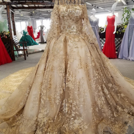 Dubai 2021 Arabic Ball Gown Ffy Es Gold Lace Crystal Beaded Luxury Wedding Gowns Bridal New UVW6