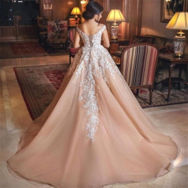 New Luxury 2021 Ball Arabic Es Blush Pink Lace Appliques Customize Bridal Gown Vestidos De Noiva Wedding 27L7
