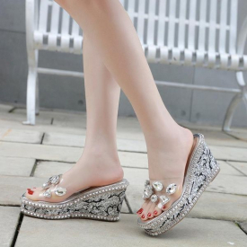 Sandals 2021 Summer Wedge Platform Rhinestone Fashion All-Match Slip-on